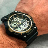 RELOJ CASIO VINTAGE AEQ-200W-9AVDF NEGRO / DORADO ANALOGO - DIGITAL