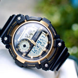 RELOJ CASIO VINTAGE AEQ-200W-9AVDF NEGRO / DORADO ANALOGO - DIGITAL