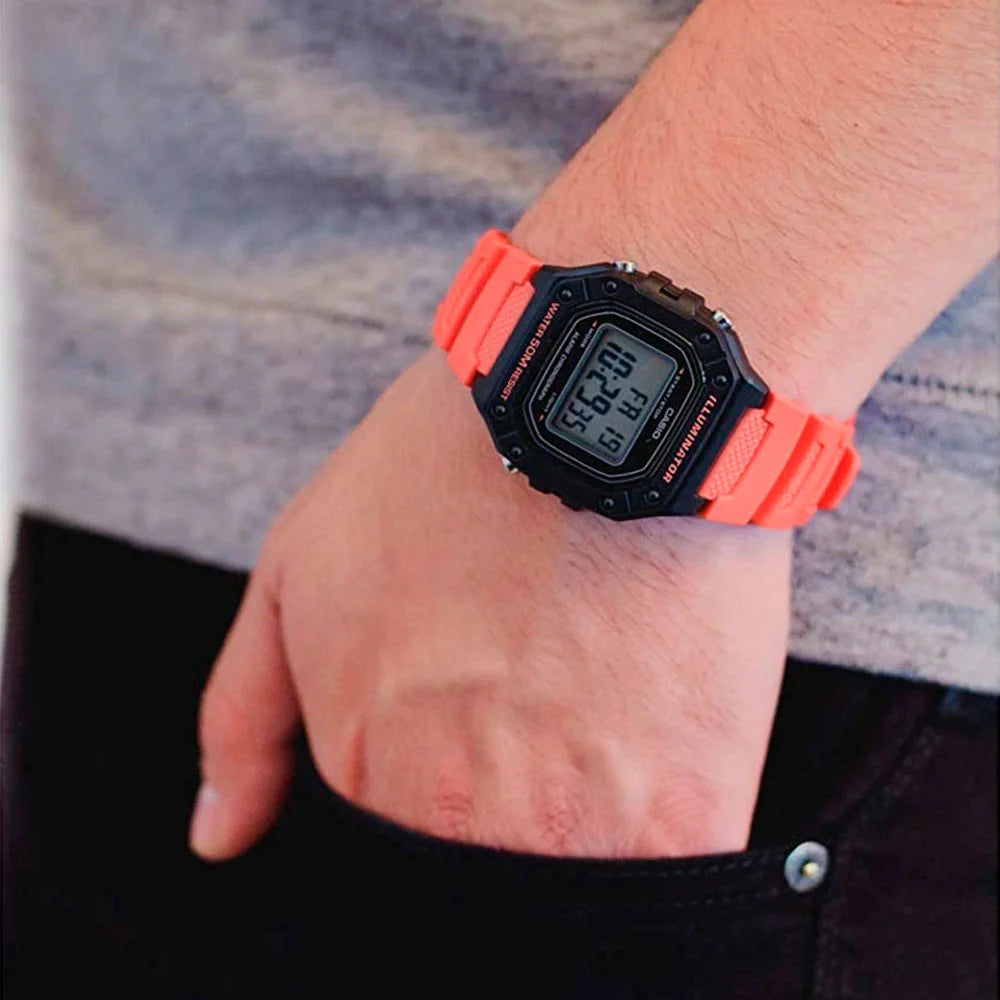 RELOJ CASIO VINTAGE W-218H-4B2VDF NEGRO PULSERA NARANJA ILLUMINATOR