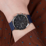 RELOJ SKAGEN HOMBRE SKW6653 ANÁLOGO NEGRO ACERO CHRONO PULSERA CUERO AZUL