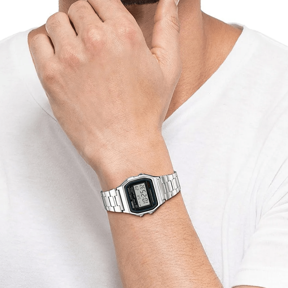 RELOJ CASIO VINTAGE A158WA-1DF PLATEADO "PIQUÉ"