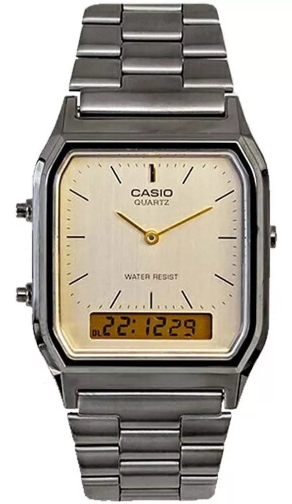 RELOJ CASIO VINTAGE AQ-230GG-9ADF COLOR TITANIO - BLANCO "JANUS" ANA-DIGI
