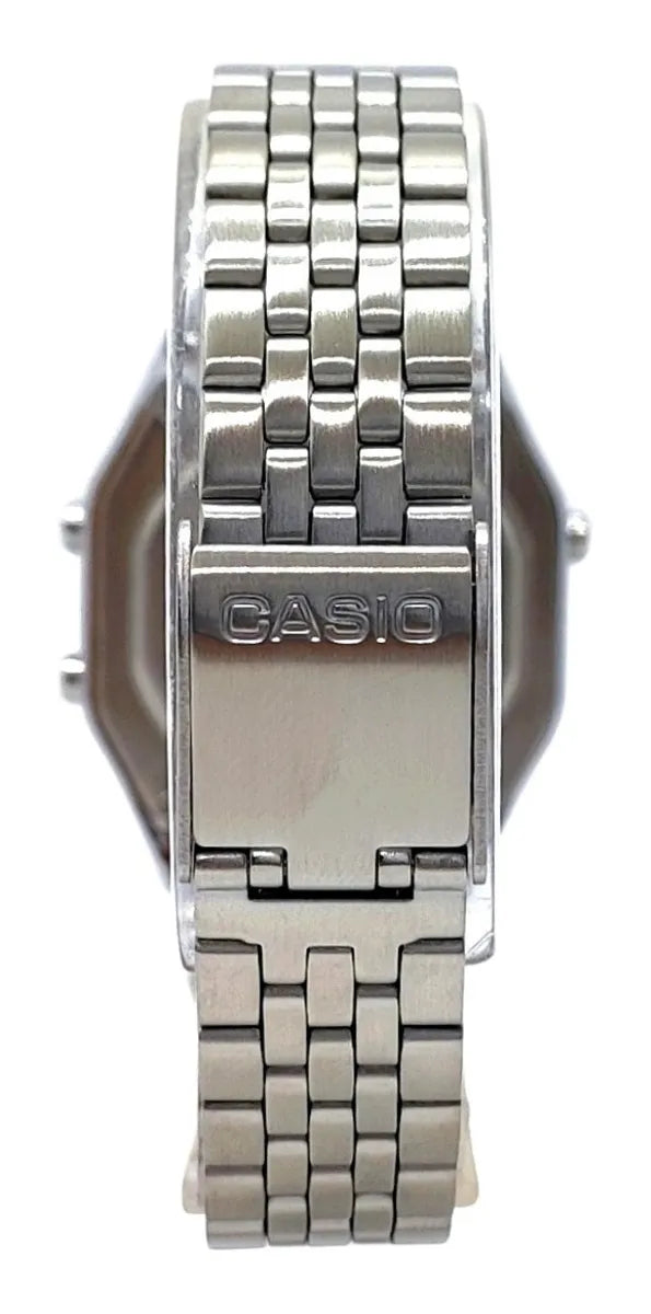 RELOJ CASIO VINTAGE LA680WA-1BDF PLATEADO NEGRO MUJER. PANTALLA NEGATIVA. TAMAÑO MINI