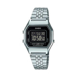 RELOJ CASIO VINTAGE LA680WA-1BDF PLATEADO NEGRO MUJER. PANTALLA NEGATIVA. TAMAÑO MINI