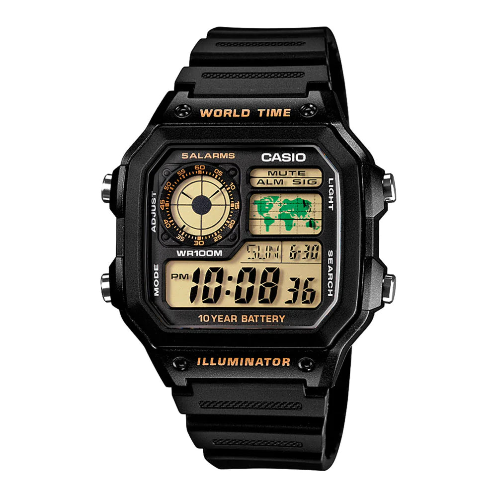 RELOJ CASIO VINTAGE ROYALE AE-1200WH-1BVDF NEGRO PANTALLA VERDE